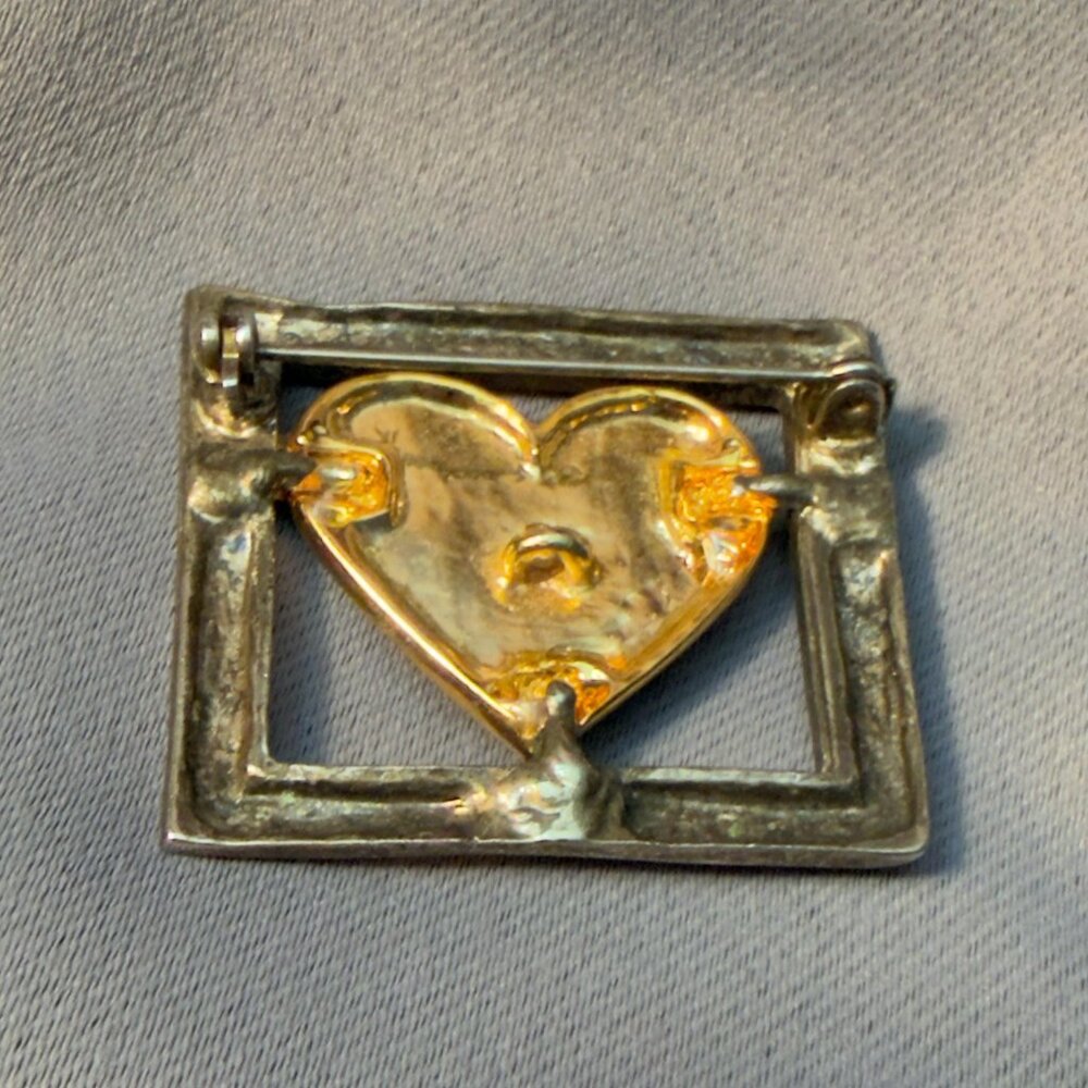 Love Heart Brooch Two Tone Enamel Convertible Pendant Vintage 1.5” - Picture 4 of 4